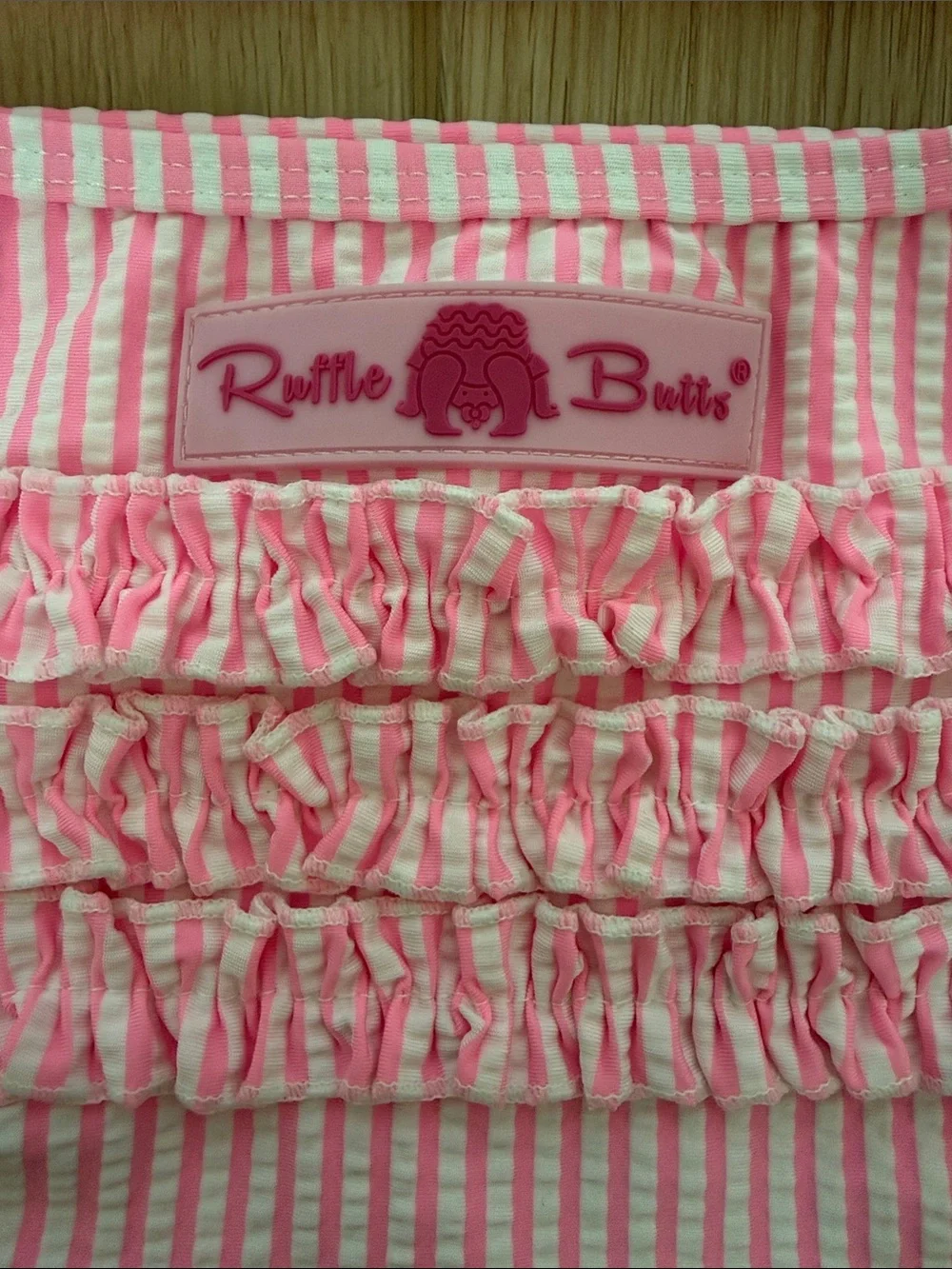 RuffleButts Neon Pink & White Striped Seersucker Rash Guard Swim Set 18-24M